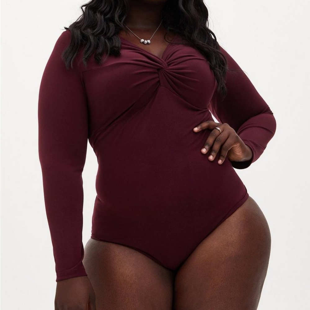 torrid Twist-Front Long Sleeve Bodysuit in Wine
